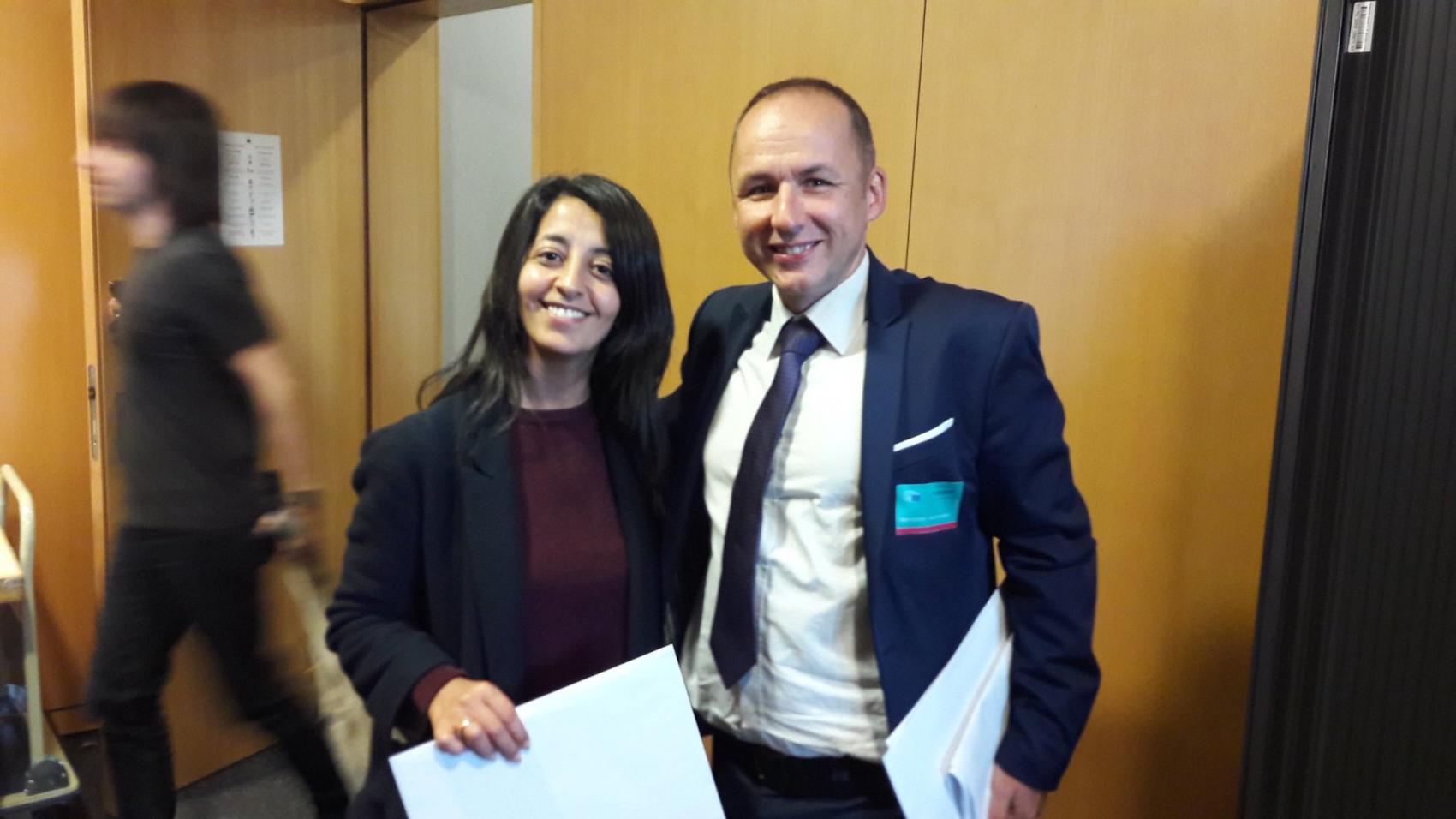 Advocacy Director Adam Bodor giving the EU Cycling Strategy to the Chair Karima Delli