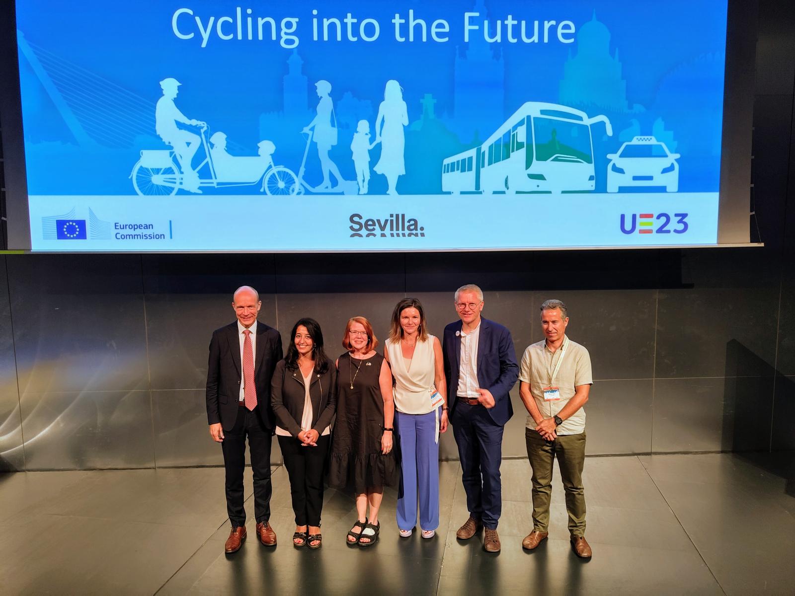 Jill pictured after the plenary 'Cycling into the Future' at the Urban Mobility Days 2023