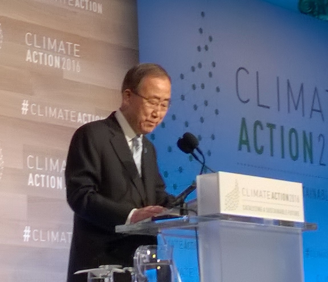 Ban-Ki Moon addressing the Climate Action Summit 2016 in Washington, DC.