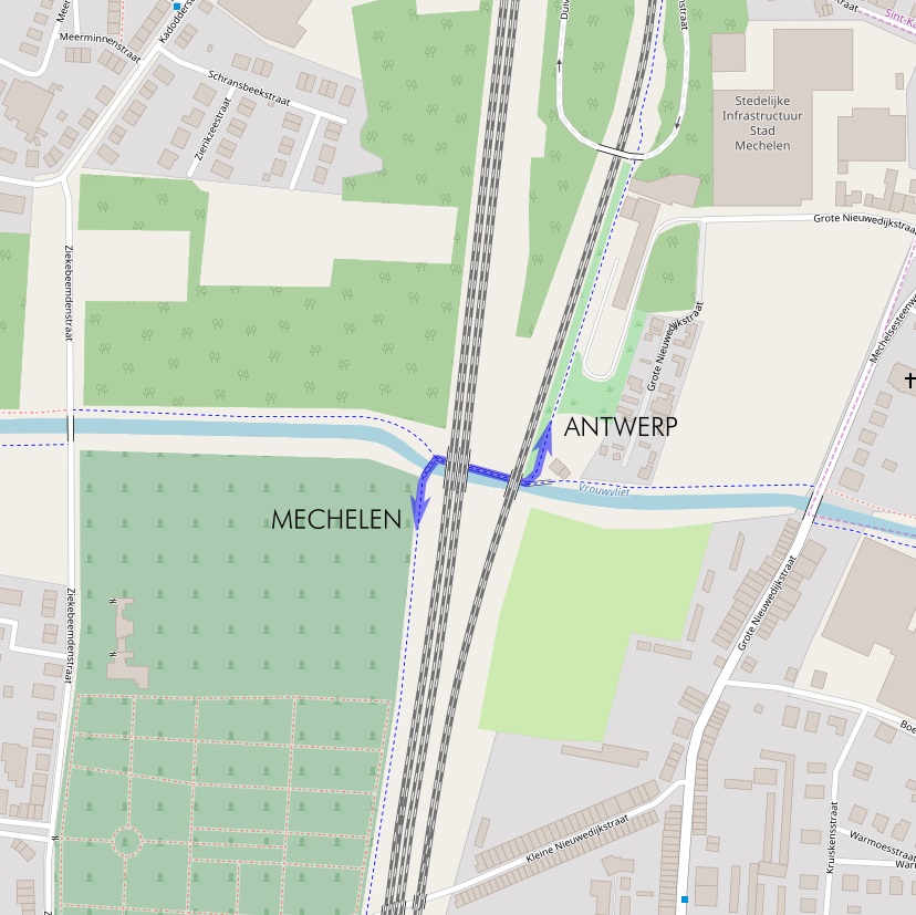 Location and alignment of the bridge along Vrouwvliet. Background © OpenStreetMap contributors.