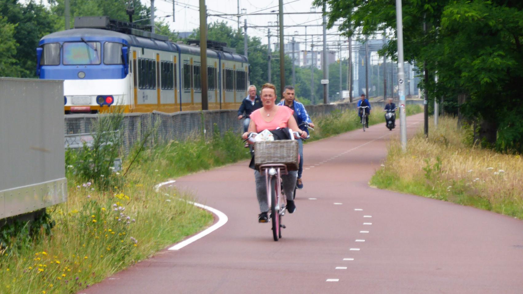 Edge marking improves recognisability of a curve near Nijmegen Goffert train station. Nijmegen – Wijchen cycle highway.