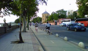 Protected bike lane in Seville