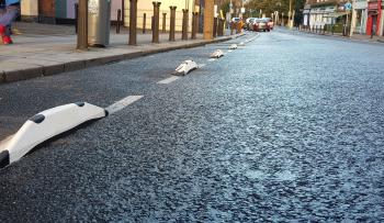 Photo: New trial cycle lane protection measures, Leeson Street Image by Paul Delaney, Delani Street and Traffic Limited